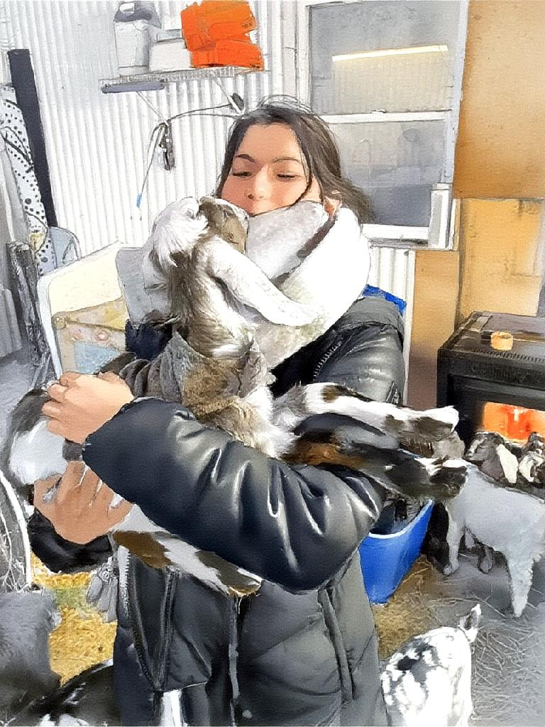 Getting Acquainted — a visitor to the farm in the nursery